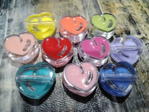 Transparent Enamel Acrylic Heart Bead, Mixed Colours,20x21.5x9mm , 10 pce  - Photo 1 sur 3