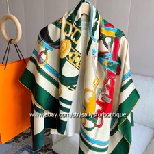 Pure 70% Cashmere 30% Silk Wrap Scarf Saddle Belt Print Double Face Shawl 53"