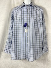 Panhandle Slim Shirt Men  s 16.5 35 Blue Pearl Snap Western Plaid Ranchwear New