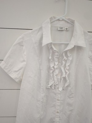 Cato 14/16w ruffle button-down top white cut and spandex blend summer career