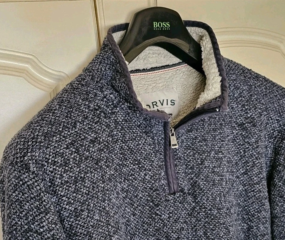 ORVIS Fleece Quarter Zip Mens XL Mottled Blue Double Layer Fleece Lined - Image 2 of 4