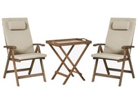 Balkonset Akazienholz Dunkelbraun Verstellbar Klappbar Mit Auflagen Beige Taupe