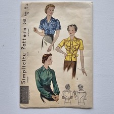 1930s Vintage 38" Bust Simplicity 2463 Blouse Ruffle Tuck In Blouse Pattern