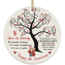 8 Years Love Ornament Happy 8th Anniversary Santa Claus Couple Christmas Gift
