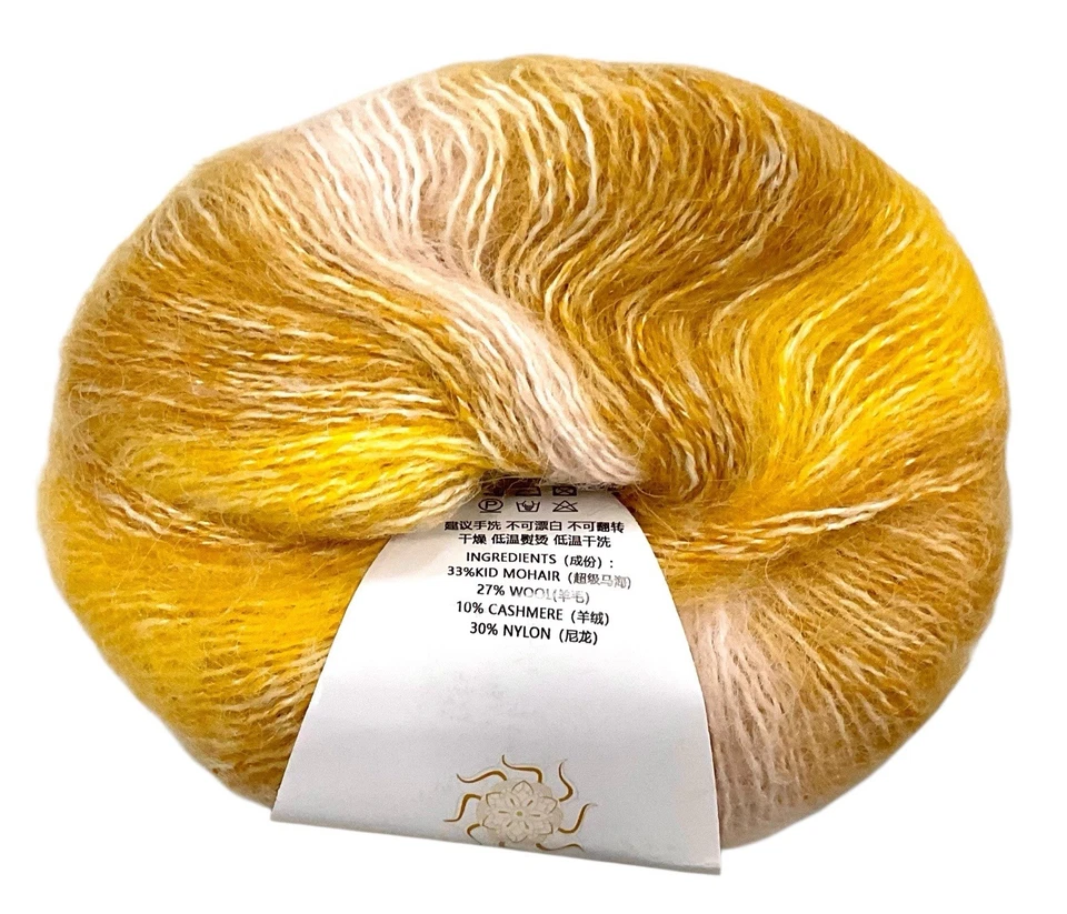 3 bolas de hilo de lana mohair y cachemir dorado amarillo blanco 25 gramos cada una nuevas Foto 2 de 2