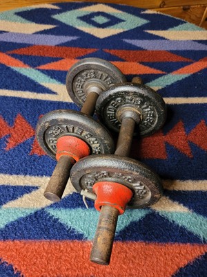 Lot Haltères Vintage Weider - Disques 3 Lb Et Barres - Fonte - Gym