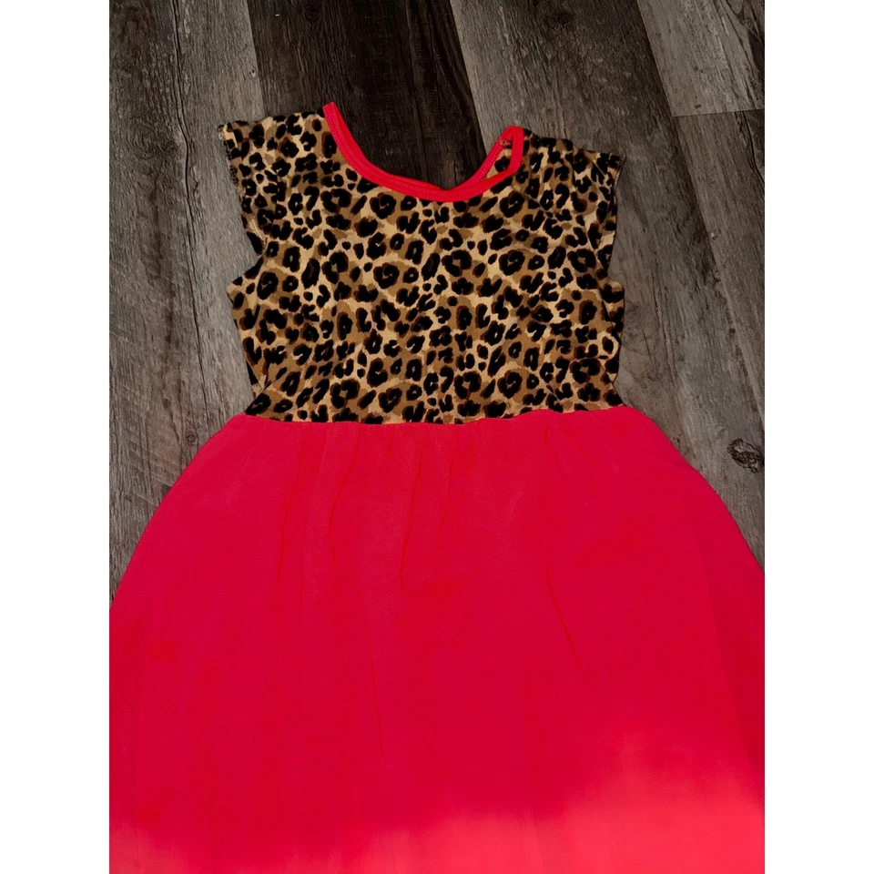Vestido alto bajo estampado de leopardo para niñas talla L 10 12 falda de tul coral Foto 2 de 4