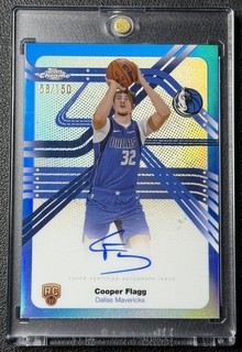 COOPER FLAGG 2025 26 TOPPS CHROME ROOKIE NEXT STOP BLUE REFRACTOR RC AUTO 58/150