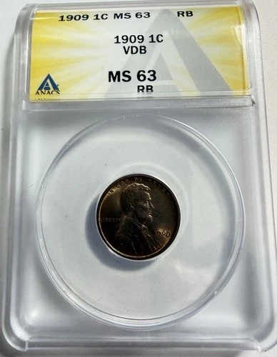 1909-P-VDB Lincoln Wheat Cent - ANACS MS 63 RB (603) - Just Graded/New Holder