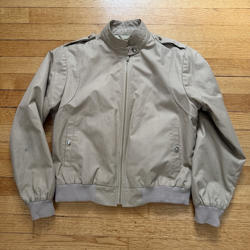 Vintage London Fog Bomber Jacket 1970s 7/8 Beige Tan Lightweight Cotton Poly