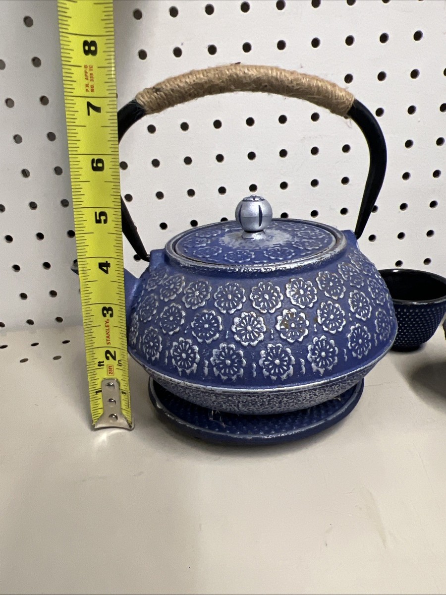 Teavana Cast Iron Tea Teapot Kettle Navy Blue Floral Japanese