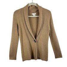 M. Rena Tan Wool Alpaca Blend Shawl Collar Cardigan Sweater Women's Size M