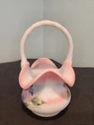 FENTON STUNNING LIMITED EDITION BLUE BURMESE BASKET VASE w FLOWERS & BUTTERFLY