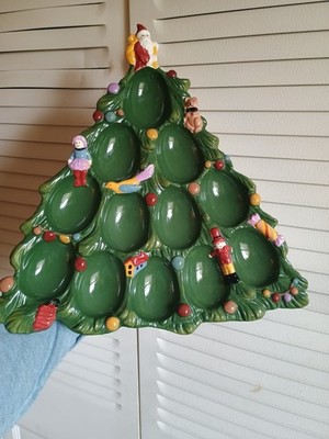 Vintage Spode Green Christmas Tree Deviled Egg Tray 12  Decorative Dimensional