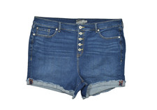 Torrid Women's Size 22 Dark Wash Button Fly Distressed Raw Hem Denim Shorts