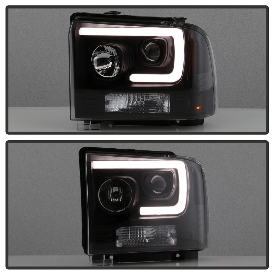 Faros proyectores de tubo LED Superduty negros 2005 2006 2007 Ford F250 F350 F450 Foto 3 de 4