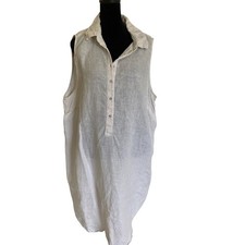 Tahari Plus Womens Lightweight White Tan Sleeveless Linen Tunic Dress Size 2X