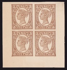 QUEENSLAND 1897 QV 3d Brown IMPERF master die PROOF EXTREMELY RARE cat $4000++