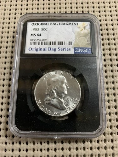 NGC 1953 P MS64 SILVER HALF DOLLAR BEN FRANKLIN ORIGINAL BAG FRAGMENT 50c