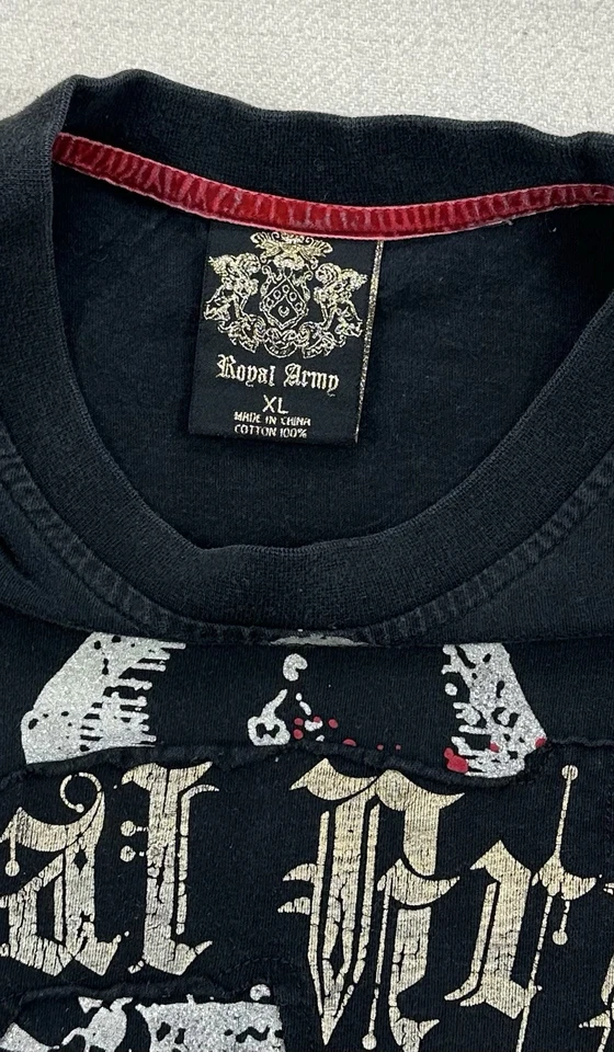 Camisa Grunge Gótica Negra Estilo Aflicción Ejército Real Y2K De Colección Para Hombres Talla XL Foto 3 de 4