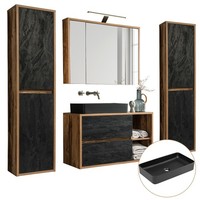 BadmöBel Komplett Set Waschtisch Hochschrank Keramik Waschbecken Spiegelschrank