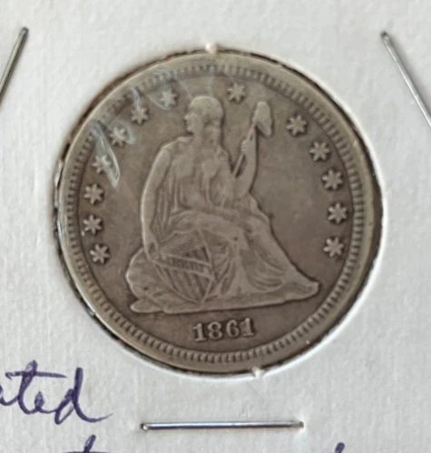 1861 Seated Liberty Quarter Very Fine Condition
