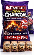 4 x 1.25kg Bags (5kg) Premium Instant Light BBQ Charcoal, Bags of Instant