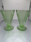 Jeanette Poinsettia Green Depression Uranium Glass Juice Tumblers 5” set of 2