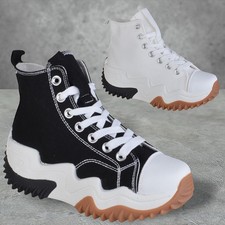 Womens Ladies Chunky Wedge Platform Lace Up Canvas Trainers Sneakers Pumps Shoes