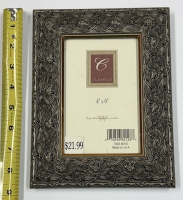 WESTON GALLERY CLASSICO PEWTER TONE FLORAL ROSETTE PICTURE FRAME