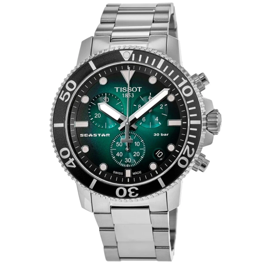 Nuevo reloj para hombre Tissot Seastar 1000 cronógrafo esfera verde T120.417.11.091.01