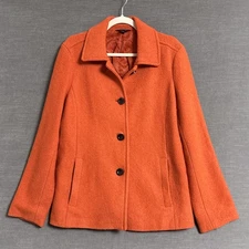 Lands End Jacket 12 Orange Wool Blend Coat Felted Classic Fall Colorful Career