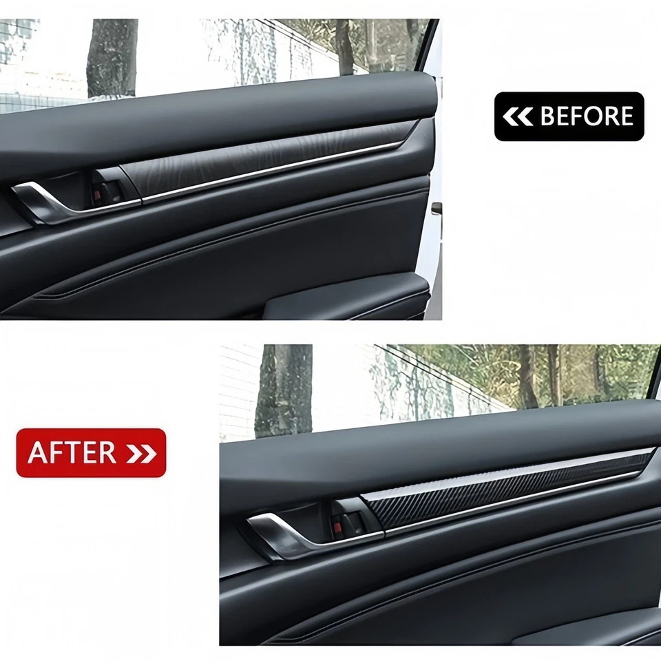 Para Honda Accord 2018-22 Estilo Fibra de Carbono Panel de Puerta Apoyabrazos Cubierta a Rayas Borde Foto 2 de 4