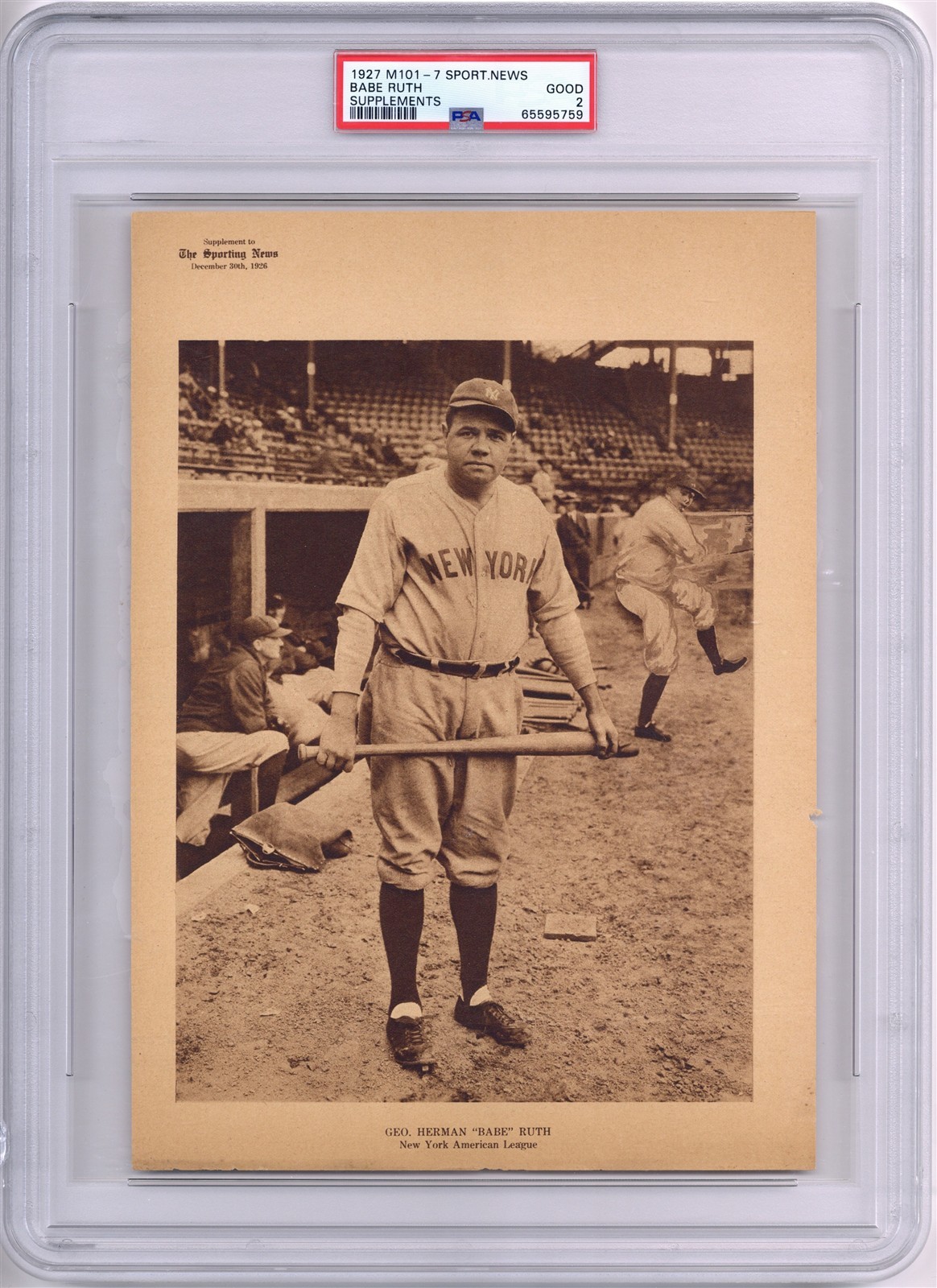 BABE RUTH 1926 1927 M101-7 Sporting News Supplements PSA 2 *RARE!* YANKEES HOF view 2