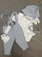 NWT Janie and Jack boy 5-piece EASTER blue seersucker overalls bodysuit SET 0 3