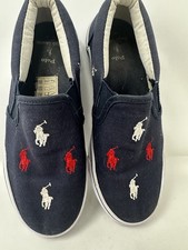 Polo Ralph Lauren Boys Slip loafers Navy with white red horse logos size 2