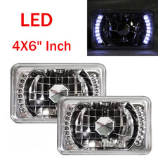 Pair 4x6 Inch Chrome Universal Lamp Led Cold White Sealed Beam Square Headlights