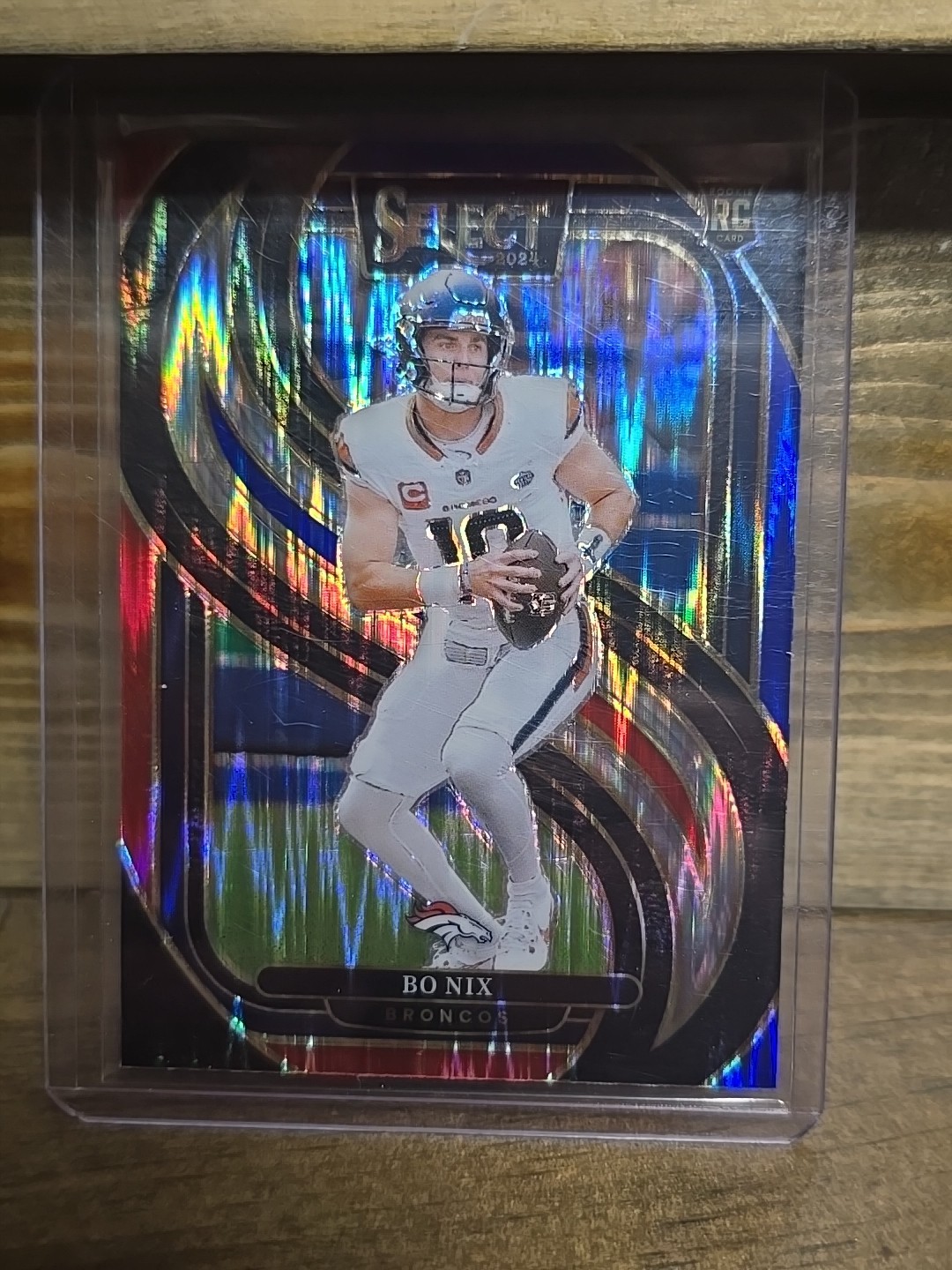 2024 Panini Select Bo Nix Premier Level Red & Blue Shock Prizm RC - Broncos