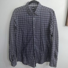 Hugo Boss Men's Long Sleeve Slim-fit Shirt with A Gray Grid Plaid Pattern Sz M