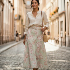 Zimmermann Pineapple Midi Skirt Linen Sage Green Belted Size 2 AU 12 US 8