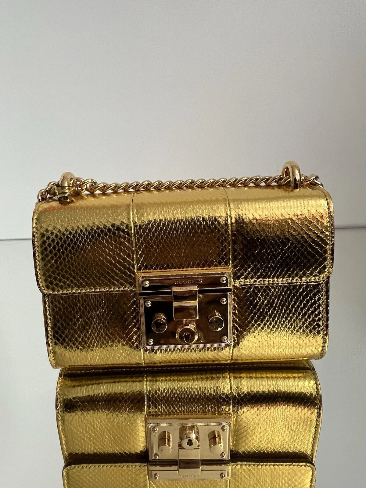 Gucci Limited Edition Padlock Bag Full Gold Snakeskin Print VGC