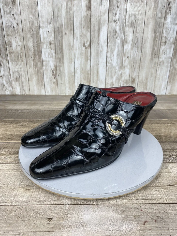Mules Brighton "Rico" para mujer de charol de cocodrilo negro talla 8,5 M Foto 2 de 4