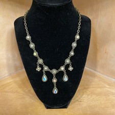 Teardrop Vintage Rhinestone Necklace Bronze Victorian