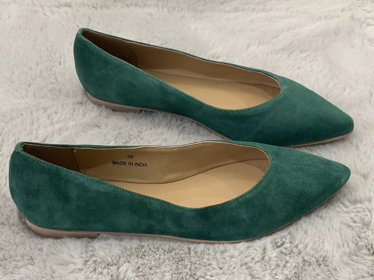 Crew Clothing Green Chloe Suede Pumps Flat Shoes RRP 69.00