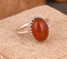 Handmade Sterling Fine Silver Crown Design Carnelian Gemstone Wedding Ring