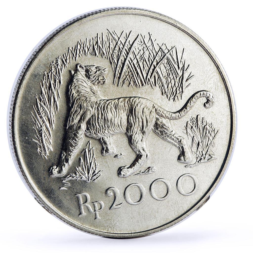Indonesia 2000 rupiah Conservation Wildlife Javan Tiger Fauna silver coin  1974 | eBay