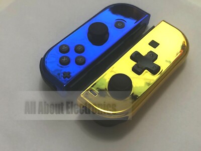 Custom Chrome Blue & Gold Nintendo Switch Joy Con Joy-Con DPAD set Controller 