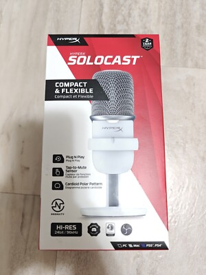NEW HyperX SoloCast Wired Cardioid USB Condenser Gaming Microphone White NIB