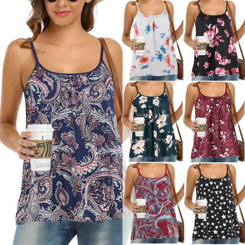 Tank Top for Women Spaghetti Strap Camisole Summer Scoop Neck Loose Fit Casual - Picture 1 of 42