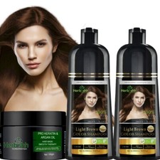2 PCS 500ML HERBISHH COLOR SHAMPOO WITH COMPLEMENTA ARGAN HAIR MASK- LIGHT BROWN